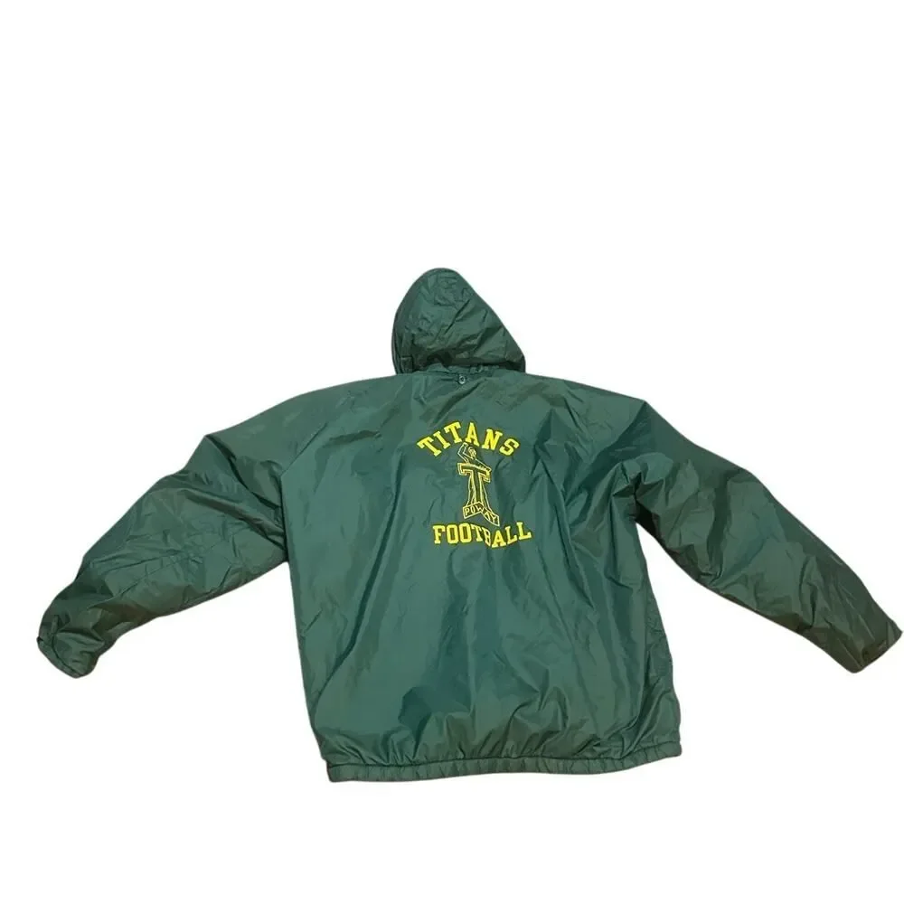 Vintage 80s 90s Poway CA Titans High School Green Lined Jacket Full Zip Hooded